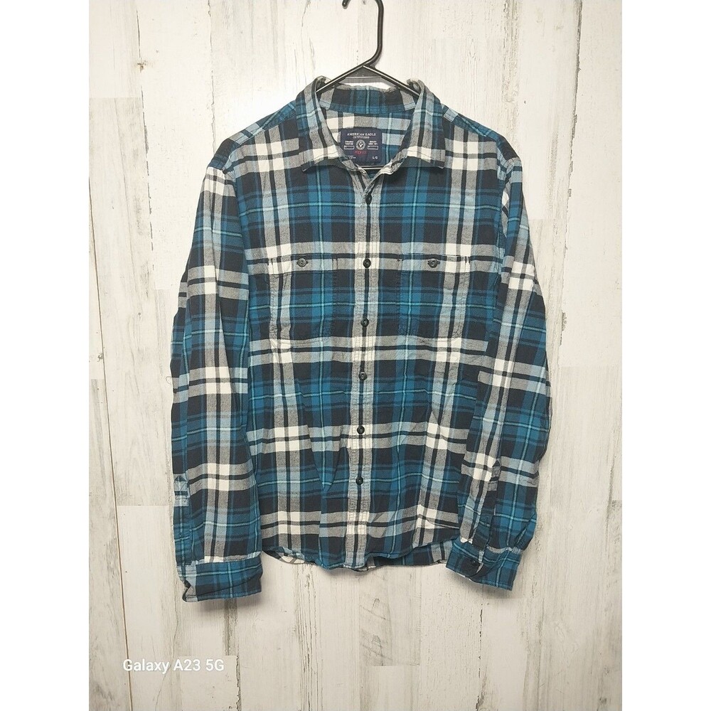 American Eagle Flannel Prep Fit Shirt Long Sleeve Rugged Plaid Mens Size Large